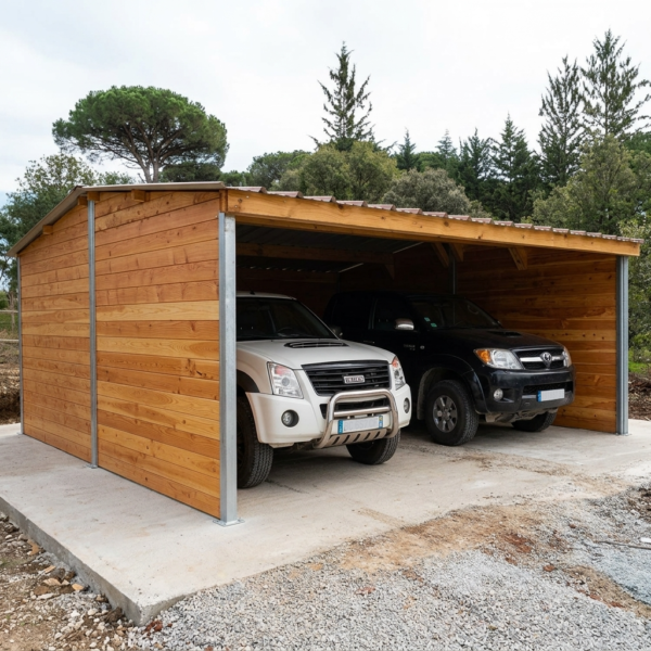 Garage en bois Douglas avec poteau métal