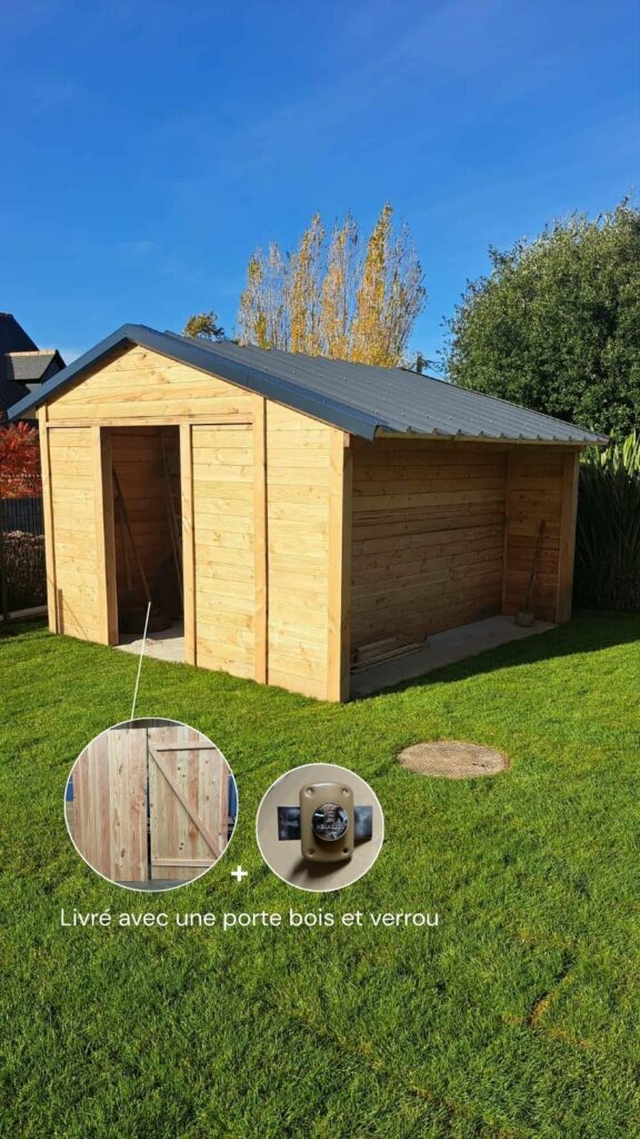 Abri de jardin en bois avec bucher