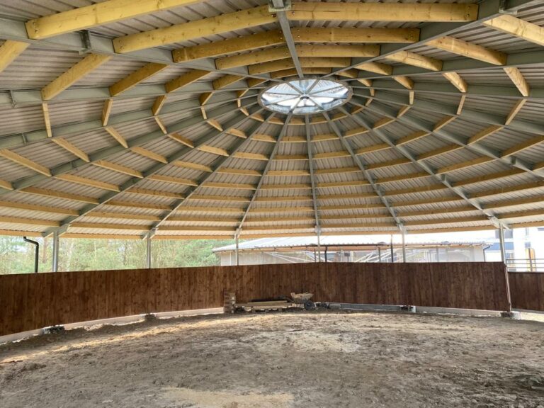 Intérieur d'un rond de longe pour chevaux.