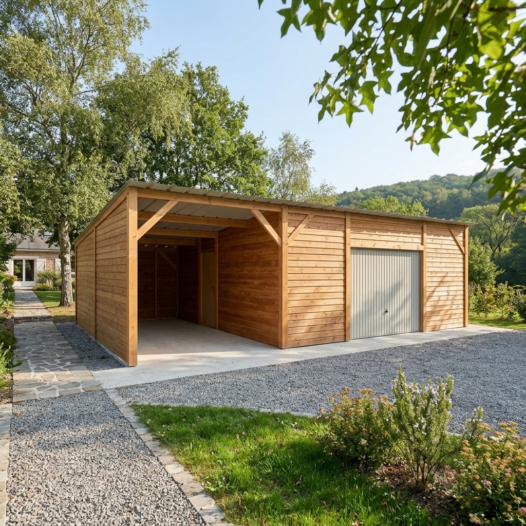 Module de garage avec carport en bois Douglas