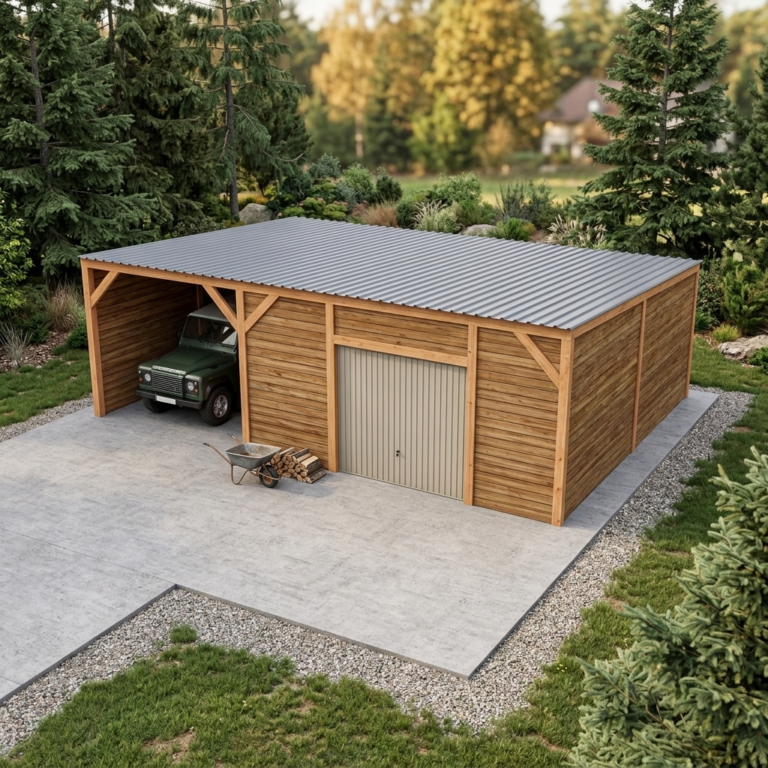 Module de garage avec carport en bois Douglas