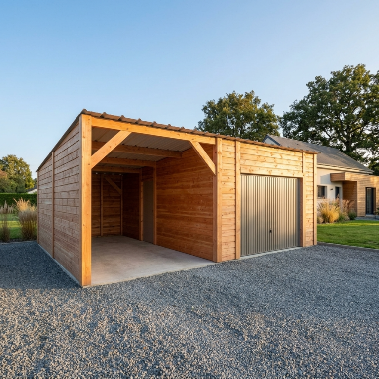Module de garage avec carport en bois Douglas