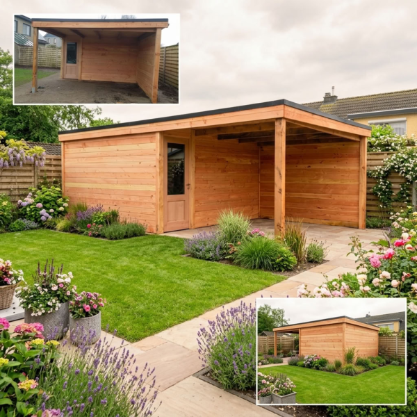 Abri de jardin avec carport en bois Douglas