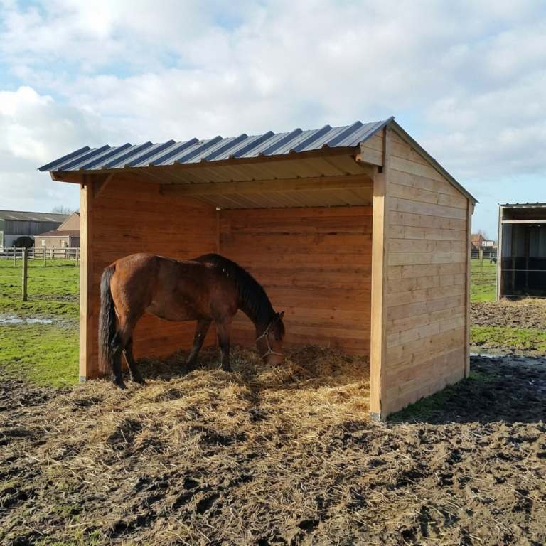 Abri de prairie 3x4m double pente avec chevaux