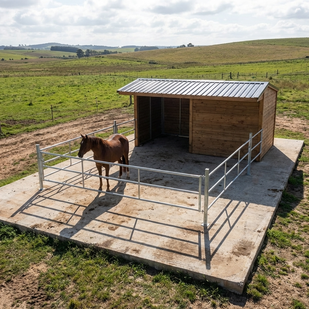 Abri terrasse pour chevaux en bois et métal