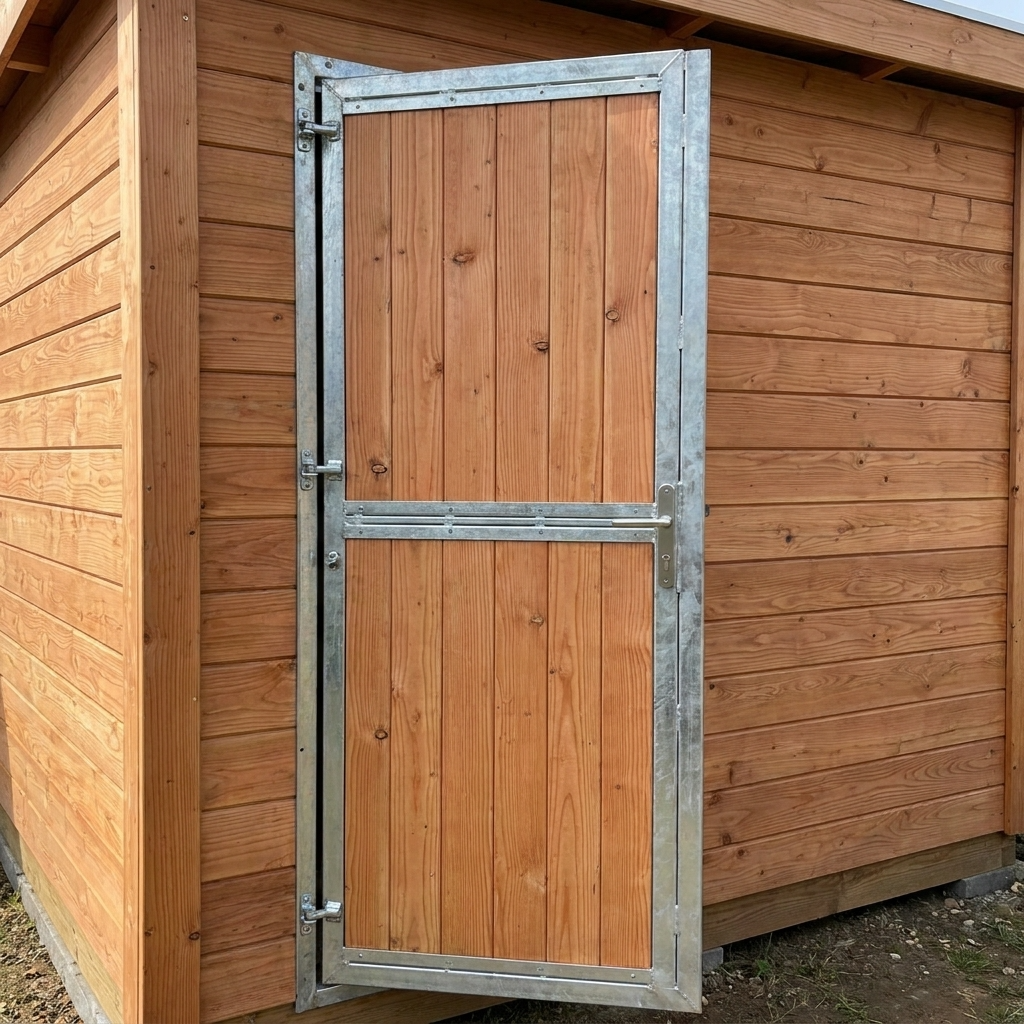 Porte simple battant en bois douglas et acier glava