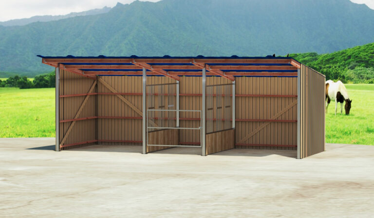 Abri avec râtelier central pas cher pour chevaux