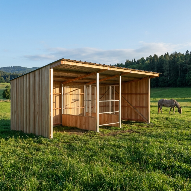 Abri double avec râtelier central ECO pour chevaux