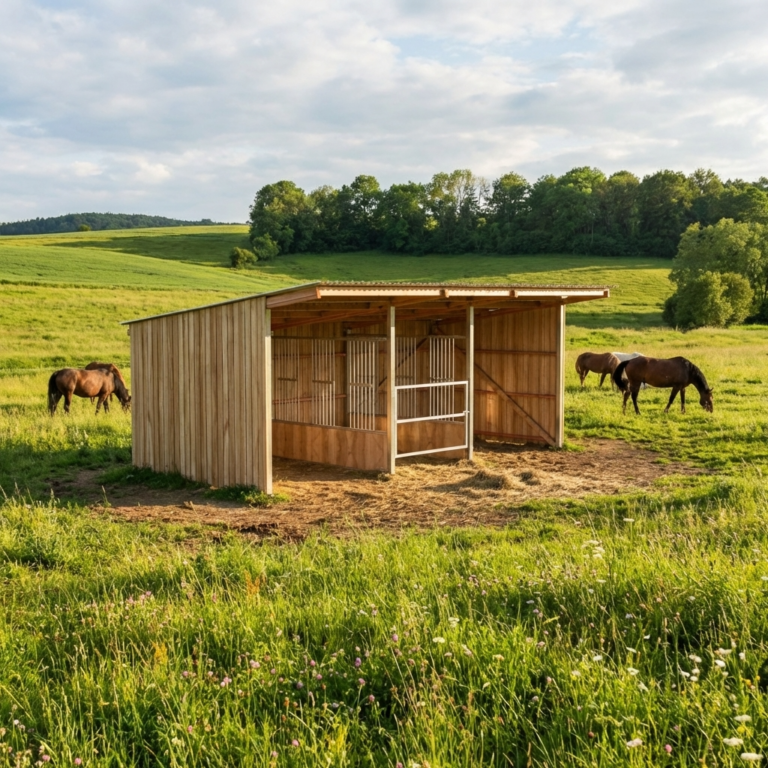 Abri double avec râtelier central ECO pour chevaux