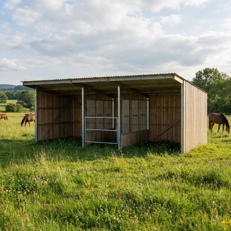 Abri double avec râtelier central ECO pour chevaux