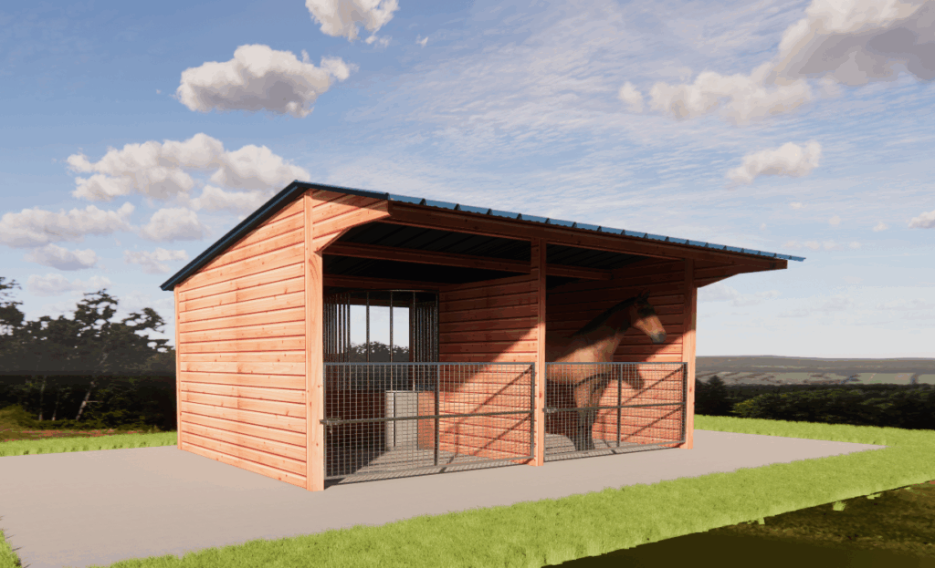 Abri double chevaux en bois Douglas avec râtelier central LCI Cheval