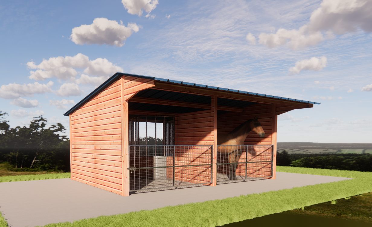 Abri double chevaux en bois Douglas avec râtelier central LCI Cheval