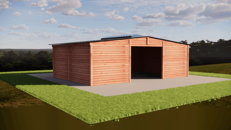 Double abri chevaux bois Douglas avec couloir de jonction LCI Cheval