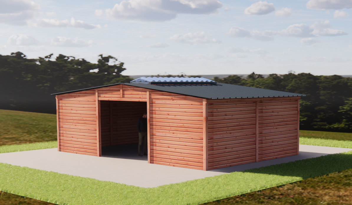 Double abri chevaux bois Douglas avec couloir de jonction type mini barn