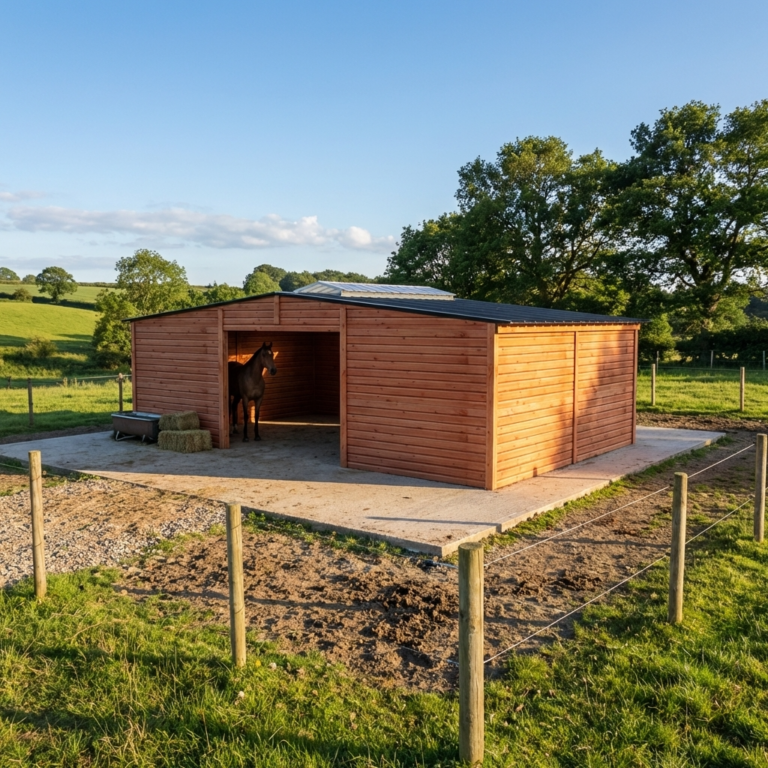 Abri type stabulation en bois Douglas