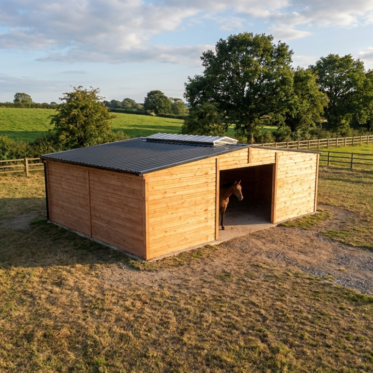 Abri type stabulation en bois Douglas