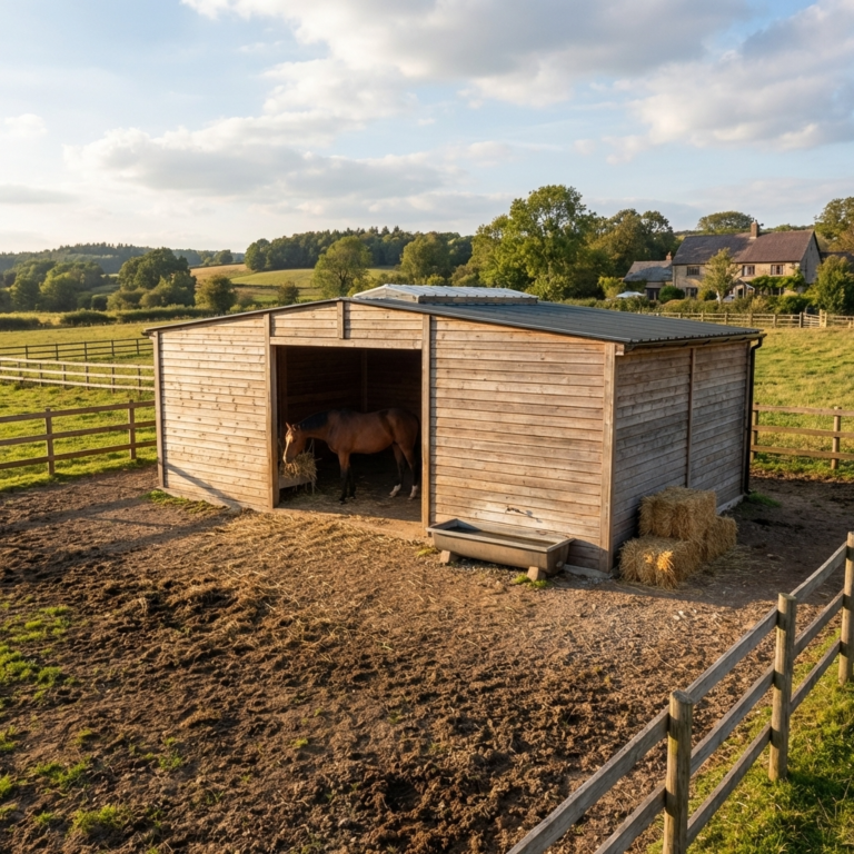 Abri type stabulation en bois Douglas