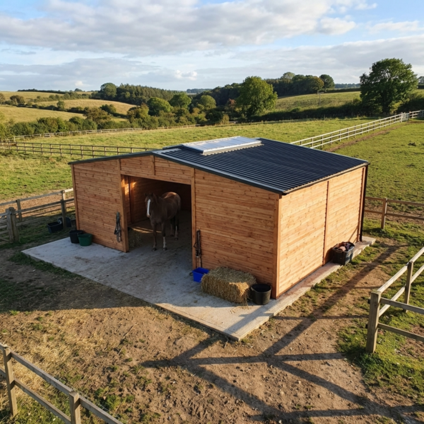Abri type stabulation en bois Douglas