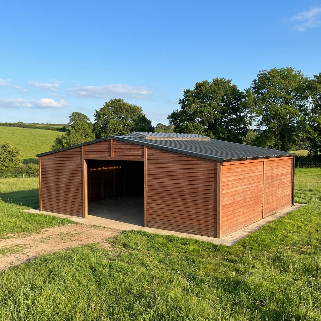 Abri type stabulation en bois Douglas