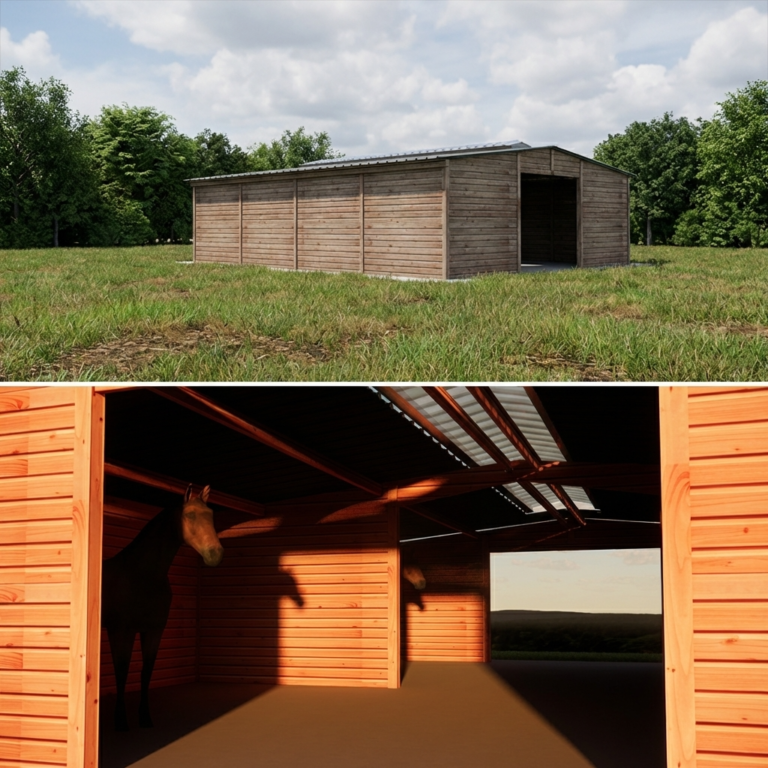 Grand abri de stabulation pour chevaux