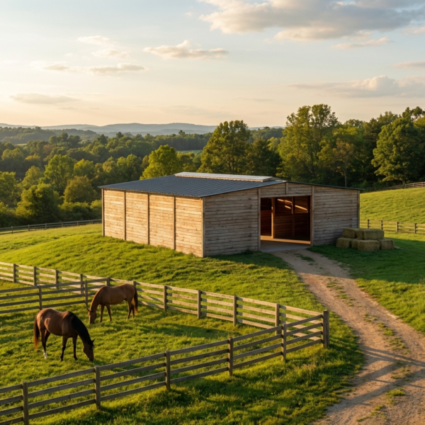 Grand abri de stabulation pour chevaux