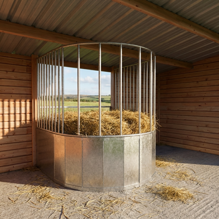 Râtelier central circulaire pour abri de prairie cheval