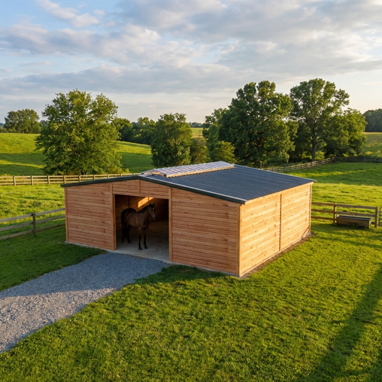 Abri type stabulation en bois Douglas