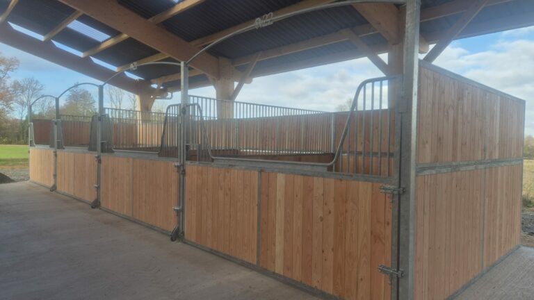 “Façade de box col de cygne avec porte à ouverture totale, grilles sur-mesure pour curage mécanique”