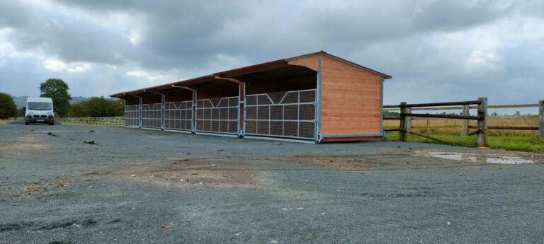 “Abri de stabulation PRO avec barrière grillagée renforcée, version déplaçable sans permis de construire”