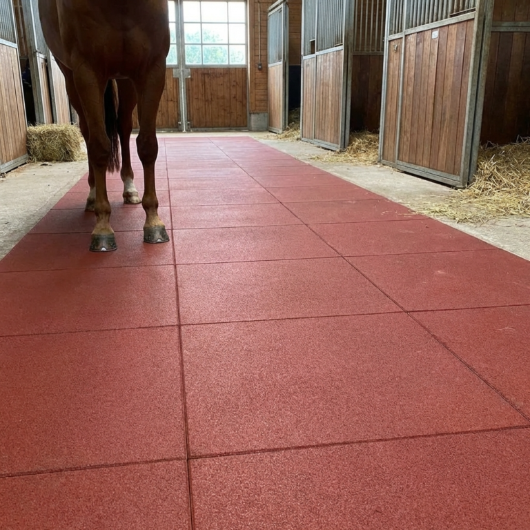 Dalles rouge caoutchouc antidérapantes pour chevaux