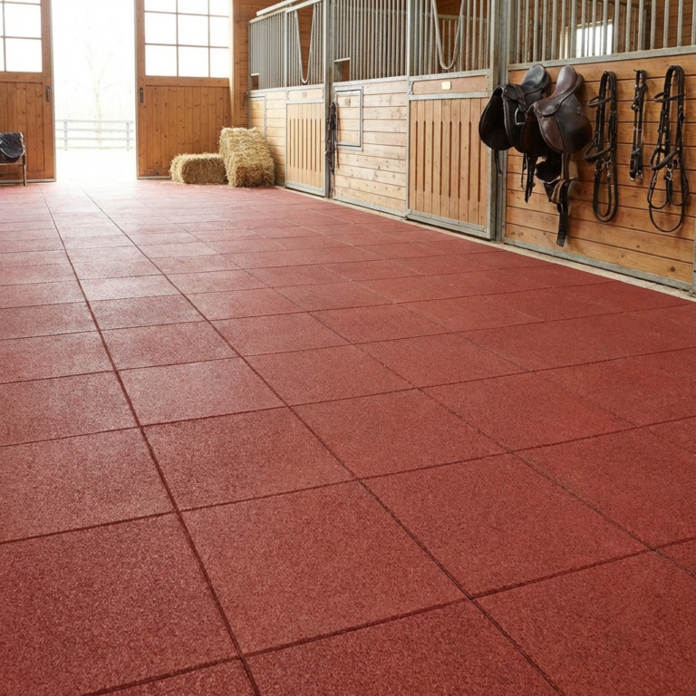 Dalles rouge caoutchouc antidérapantes pour chevaux