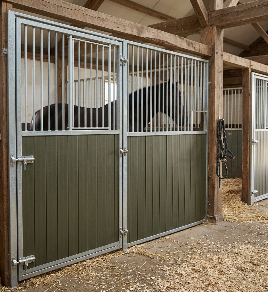 Façade de box avec porte battante demi volet résine