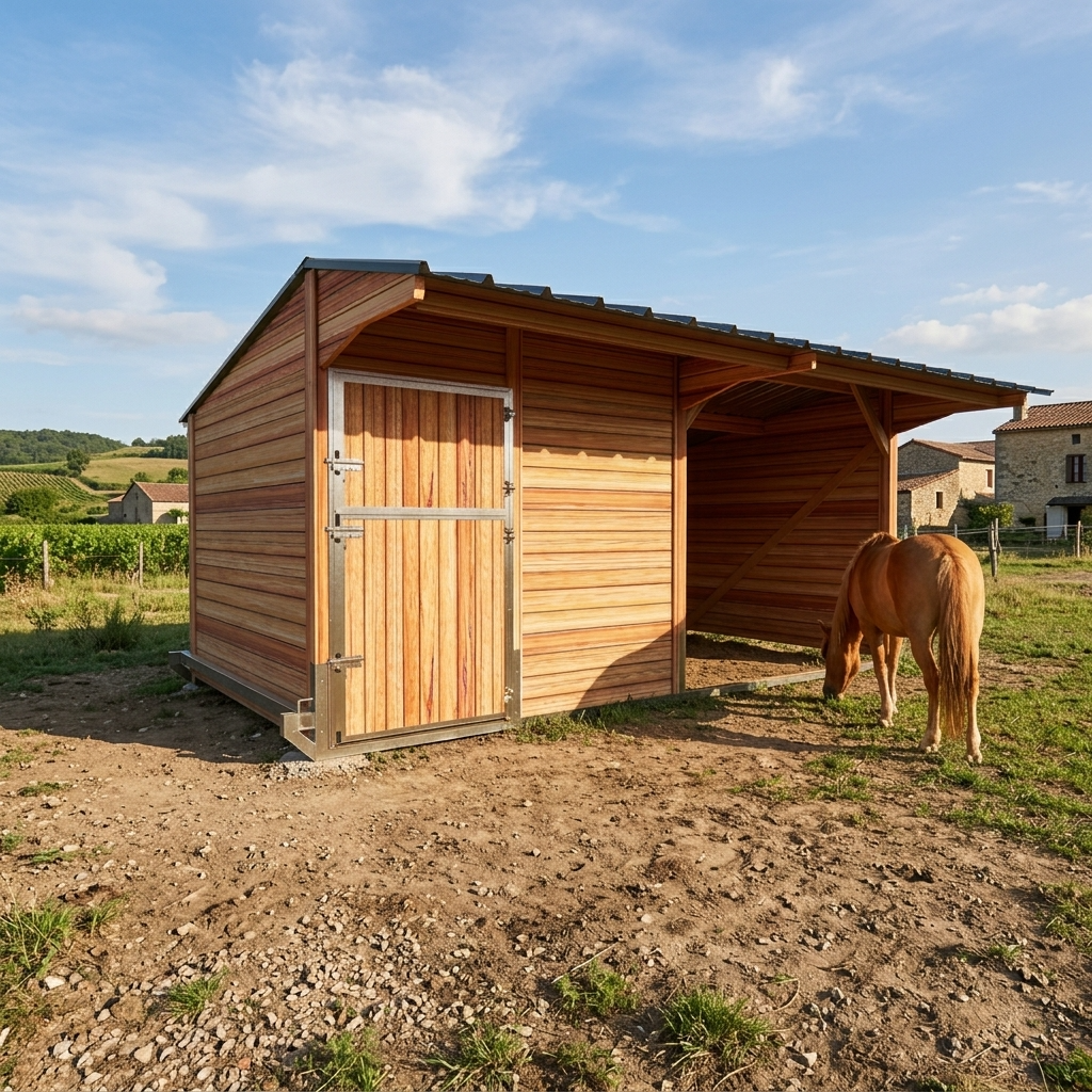 Box avec abri déplaçable pour chevaux
